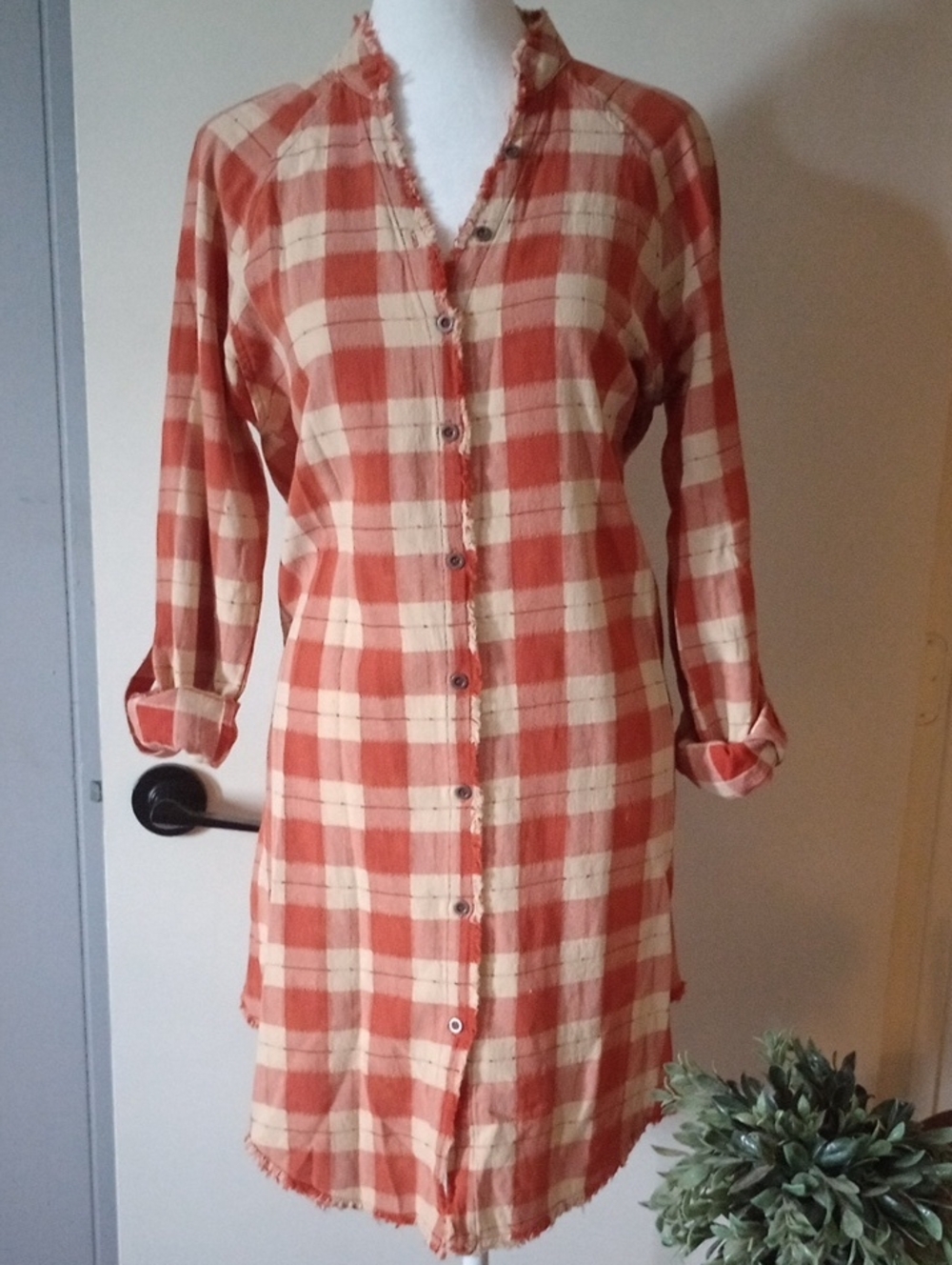 NWT Mystree Orange Plaid Button-Front Mini Dress 100% Cotton Size Small